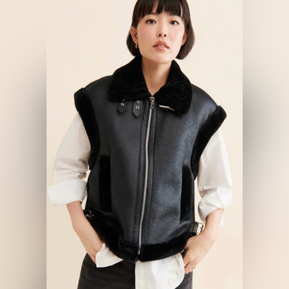 Blanknyc Faux Leather & Sherpa Trimmed Vest - Night Watch XL - Picture 5 of 7